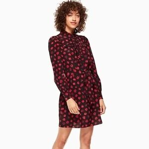NWT Kate Spade Poppy Belted Silk Shirt Dress Shift Ruffle Bib XS 0 2 4 Floral